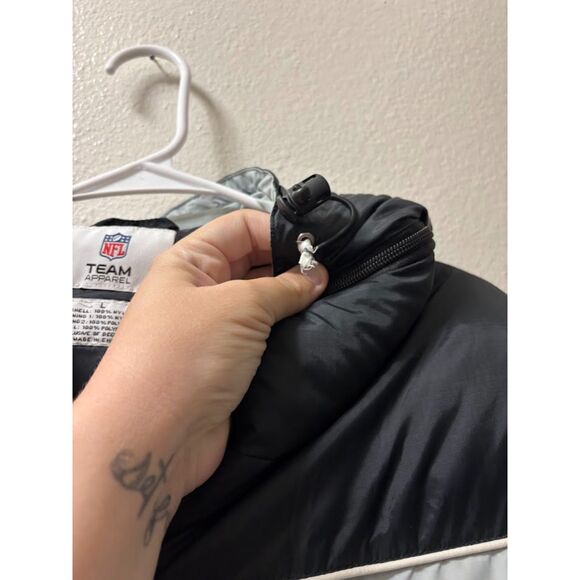 Raiders VTG NFL Team Apparel Puffer Coat 90s Black Gray Sports Football Jacket L - Picture 5 of 6